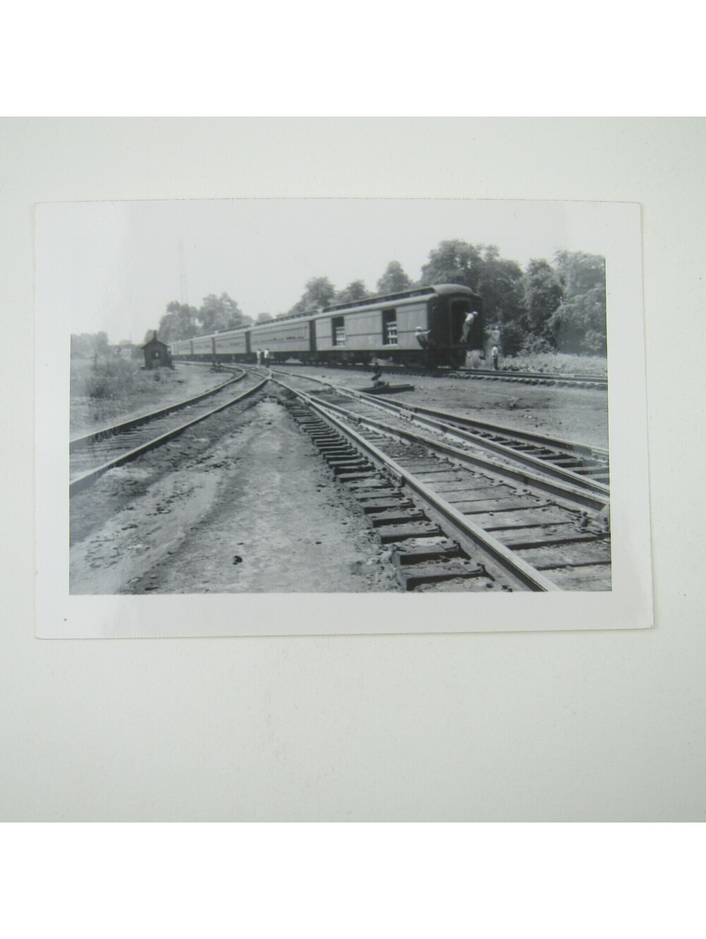 Photograph Passenger Train & Railroad Tracks Men Standing & Aboard Vintage 1950s